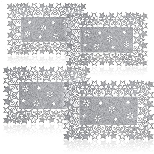 com-four® 4-teiliges Platzset Sterne - Filz-Platzmatten, abwischbar für Winter und Weihnachten 44 x 30 cm - modernes Tischset aus Filz für Esszimmer und Küche (Platzset 4 Stück - Sterne - grau)