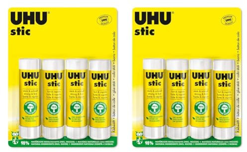 UHU Stic - Bâton de colle sans solvants, blanche, lot 4 stics de 40g (Lot de 2)
