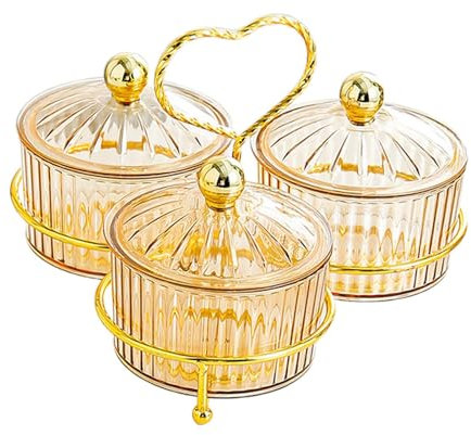 MagiDeal Assiettes de fruits secs divisées, plateau de service d'apéritif, polyvalent, bonbons, noix, plat avec couvercle pour salon, café, Bar, mariage, 3 grilles
