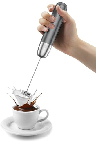 Maestri House Espumador de leche recargable, máquina de espuma eléctrica de mano, impermeable, desmontable, batidor de bebidas, espumador para matcha, latte, capuchino (Gris medio y plateado)