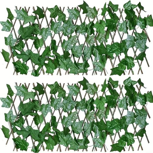 Sichtschutzzaun aus Efeu, 1,2 Stück, 180 x 22,9 cm, verstellbar, künstlicher Efeu-Zaun, erweiterbar, einziehbar, für Garten, Hof (2 Stück)