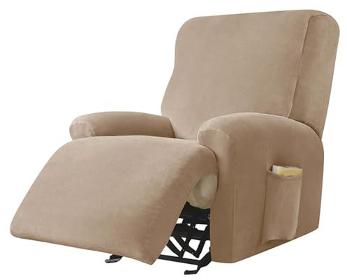 Mswborml C, Samtweich Sesselbezug Relaxsessel Hochlehner, Stretch Bezug für Fernsehsessel mit Hoher Lehne, 4 Teilig Sesselschoner Plüsch für Relaxsessel Sesselbezug Stretch Relaxsessel Waschbar