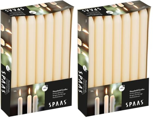 Spaas 14 velas cónicas de 21/220 mm de color marfil sin perfume con unas 8 horas de duración (Paquete de 2)