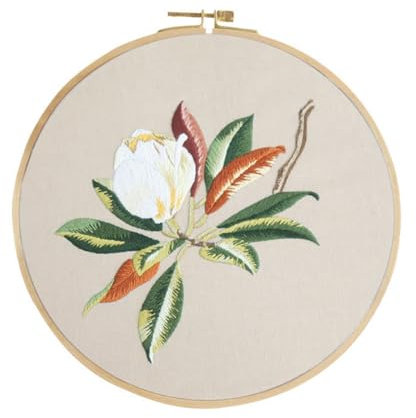 N.LANSHAN Stickerei Set Stickset Mit Weißen Blumen，Stickset Mit Pflanzen Und Blumen Für Erwachsene，Stickmuster Für Anfänger，Stickrahmen，Handarbeitsset，Diy-Handarbeit 30x30cm