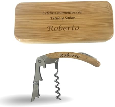 regalo grabado Personalisierter Korkenzieher, professionell, natürlicher Bambus, umweltfreundliche Box, Geburtstag, Vater, Veranstaltung