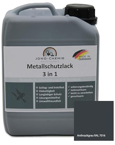 JOWO-CHEMIE Metallschutzlack 3in1 (5kg) Metallfarbe Dauerhafter Schutz & hohe Beständigkeit, umfassende Lösung für den Schutz und die Veredelung von Metalloberflächen (Anthrazitgrau RAL 7016)
