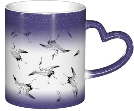 Regalos de cumpleaños de 325 ml, taza de café y té con diseño de grulla japonesa, taza de café de cerámica para mujeres y hombres