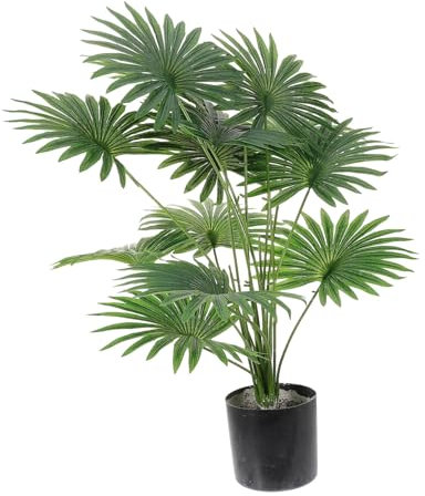 VOSAREA Realistic Simulated Palm Trees Artificial Bonsai in Pot Faux Eucalyptus for Indoor Artificial Greenery Stems for Decoration