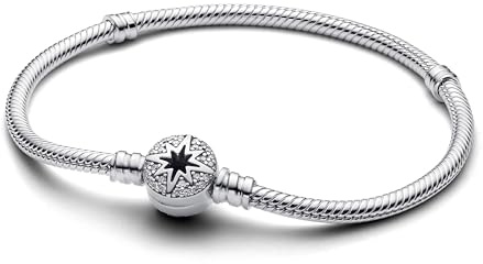 PANDORA Moments 593584C01-19 - Bracciale a serpente con chiusura a stella polare, in argento sterling con zirconi, compatibile con Moments Charms, dimensioni: 19 cm