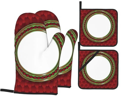 Ofenhandschuhe und Topflappen-Set, Weihnachts-Kranz, hitzebeständig, Küchen-Backhandschuhe, rutschfeste Oberfläche zum Kochen, Backen, Grillen, Grillen
