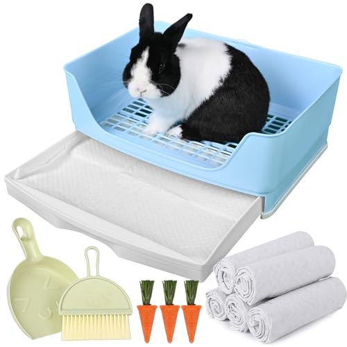 Yuoaes Große Kaninchentoilette Hasentoilette Ecktoilette mit Schublade kommt mit Einlagen Kaninchen Urinierpads, Kleintier-Bettwäsche Toilette für erwachsene Meerschweinchen, Frettchen, Hamster, Hasen