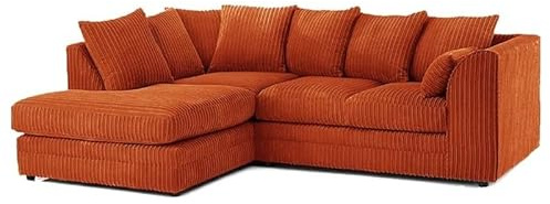 Jumbo Cord Corner Sofa with Chaise, Right/Left Hand, Grey Corduroy 10 colours (ORANGE, LEFT HAND)