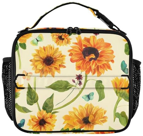 Chic - Bolsa de almuerzo con aislamiento amarillo de girasol, lonchera reutilizable, lonchera escolar, lonchera aislada para mujer