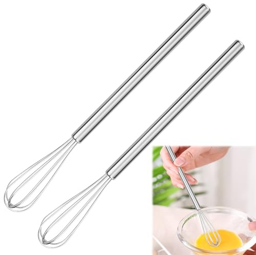 keyxer 2 Stück Klein Mini Schneebesen, Mini Rührbesen, Kleiner Schneebesen, Silber, Edelstahl, 26,5 × 2,5 cm, 30 g