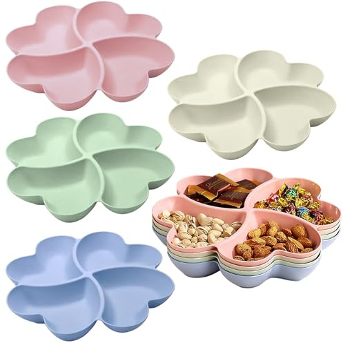 Jiavlyx 8-teilige Tabletts mit Fächern, Partytablett, Obsttablett, wiederverwendbar, Snack-Servierteller, mit 4 Fächern, Snacktablett, für Vorspeisen, Snacks, Süßigkeiten