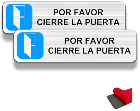 FloraVigo Letreros para puerta/aviso, 2 unidades, 19 x 5 cm, aluminio cepillado, impermeables, para interior y exterior, panel de aluminio con adhesivo (CLERRE LA PUERTA)