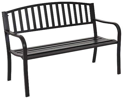 COSTWAY Trädgårdsbänk metall, parkeringsbänk för 2–3-sitsar, sittbänk med ryggstöd och armstöd, metallbänk, järnbänk för trädgård, terrass, balkong, 127 x 60 x 87 cm (svart)