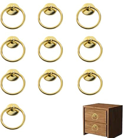 CTForest 10PCS Tirador anillo dorado, Herraje mueble oro, Asa Redonda Vintage, para Cajones, Armarios, Cajas