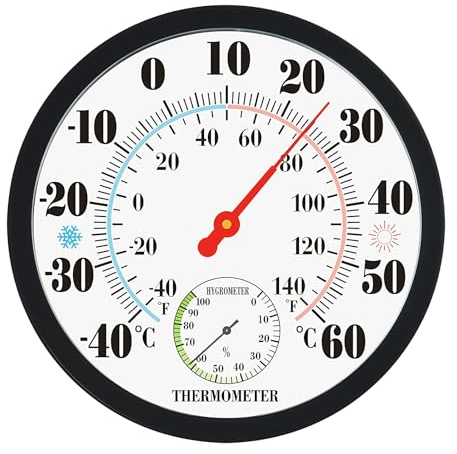 WIYETY Termómetro interior y exterior: 25 cm, termómetro e higrómetro montado en la pared, higrómetro de invernadero de alta precisión para casas, invernaderos, jardines