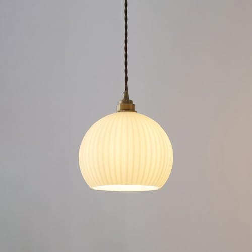 ZJHAHJY Ribbed Glass Pendant Lights for Kitchen Island, Dome Glass Hanging Lamp Modern Ceiling Suspension Light, Living Room Bedroom Pendant Lighting Fixtures Dining Table Lamps