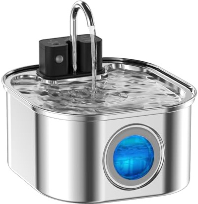 Fuente para Gatos Acero Inoxidable, NautyPaws 3.2 L Fuente para Gatos Sin Cable Detector de Movimiento, Bebedero Gatos Automatico para Perros y Gatos, 42000mAh con 1 Filtro + 1 Esponja