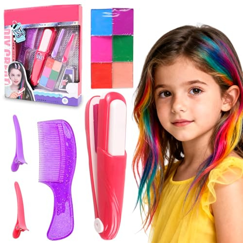 PIWOSGOL Haarkreide für Mädchen Set,6 Auswaschbare Farben Haarkreide für Kinder mit Haarnadeln,Kämme und Haarfärbestifte,Kreatives Geschenk zum Geburtstag Fasching für Kinder 5 6 7 8 9 10 11 12 Jahre
