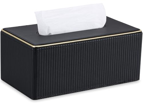 GORESE Kosmetiktücherbox,Leder Taschentuchbox Taschentuchspender Tücherbox Papiertaschentuchhalter Tissue Box für Büro, Zuhause, Auto, Badezimmer(Schwarz)