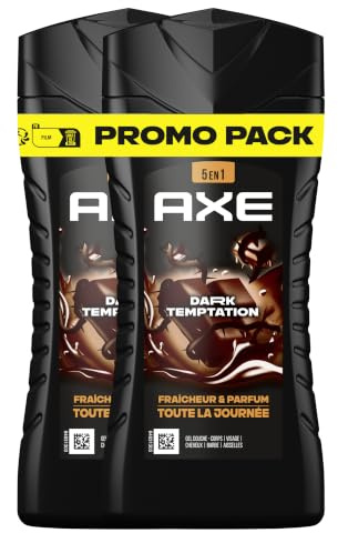 AXE Gel Douche Homme 5en1 Dark Temptation Édition FIFA™ 2x250ml | Nettoie Corps, Visage, Cheveux, Barbe & Aisselles, 24h de Parfum & Fraîcheur, Chocolat & Tonka, Elimine les Mauvaises Odeurs