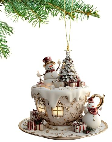 Siuwddee Palline Natalizie a Forma di Tazza di Caffè per Albero di Natale - Decorazioni Albero di Natale - Appendice Acrilica Casa della Neve 2D Forma Tazza Caffè per Uomo Donna Giovane Comodino