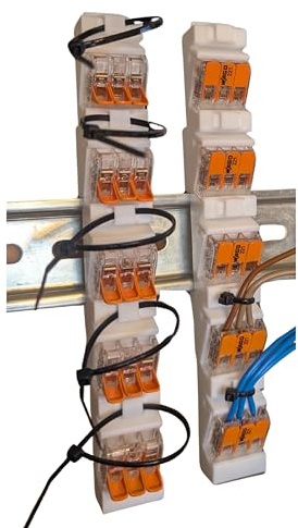 2x Premium Adapter passend für 5x Wago 221-412/413/415 + 5-fach Kabelentlastung - Professionelle Halterung passend für Din-Rail (Hutschiene) mit integrierter Zugentlastung