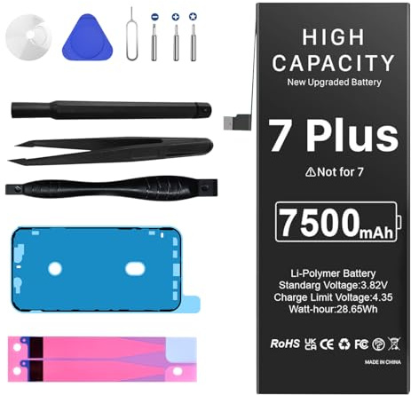 Akku für iPhone 7 Plus, 7500mAh EVELLHPP 2026 New Upgrade High Performance 0 Cycle Ersatzakku für iPhone 7 Plus Modell (A1661, A1784, A1785) mit Reparatur-Werkzeugsatz