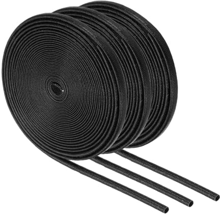 sourcing map Manicotti antincendio in treccia isolante per cavi, diametro interno 3 mm, colore nero, guaina in fibra di vetro rivestita in silicone ad alta temperatura, per cavi elettrici e tubi, 3