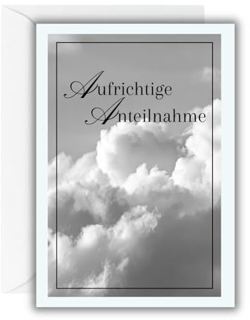 WBdesignz christliche Trauerkarte „Aufrichtige Anteilnahme“ mit weißem Umschlag – Beileidskarte mit Kreuz, Wolkenmotiv – Beerdigung – Kondolenzkarte für Trauer, letzte Worte & Erinnerung (DIN A6)