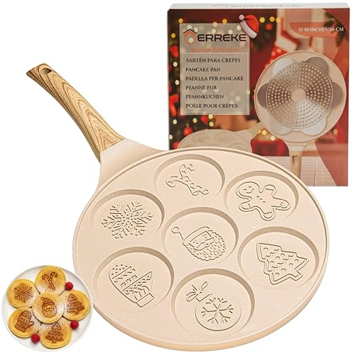 Erreke Pfannkuchenpfanne für Weihnachtstortillas, doppelschichtige Antihaftbeschichtung, geeignet für Induktion, Gas, Glaskeramik und Elektro, Weihnachtsdesign, ideales Geschenk, 7 Tortillas, 26 cm