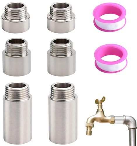 Extensión de grifo de 1/2 pulgadas, 6 piezas de acero inoxidable, extensión de grifo de acero inoxidable con 2 rodillos adhesivo para válvulas de esquina, cabezales de ducha