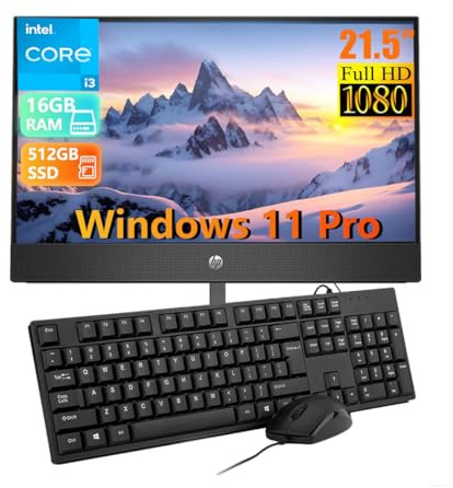 HP ProOne 600 G5 Ordinateur de bureau tout-en-un avec écran de 21,5 , Intel Core i3-9100, 16 Go de RAM, SSD 512 Go, clavier QWERTY américain, WiFi, Bluetooth, Windows 11 Pro (reconditionné)