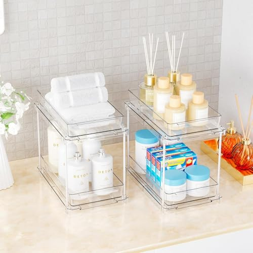 lomonmen 2 Stück Küchen Organizer,Unter Waschbecken Regal,Transparentes Acryl Spülschrank Aufbewahrungsregal Unter für Spüle,Küche,Badezimmer,Schließfach