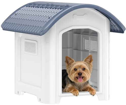 PawHut Dog Kennel Outdoor, Weatherproof Plastic Dog House Indoor Outdoor, Cat House with Removable Floor, Waterproof Roof, Raised Floor, Ventilated Pet Shelter, 71 x 60 x 63 cm