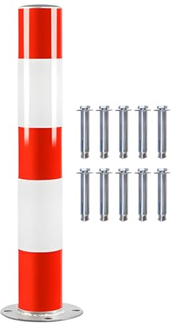 Dissuasore di Sicurezza, Paletto di Sicurezza in Acciaio da 4,5 Pollici di Diametro con Nastri Riflettenti Rossi e Bianchi, Dissuasori for Parcheggio(4.5x29.5in)