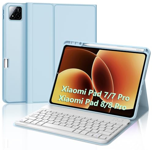 FOGARI Teclado para Xiaomi Pad 8/8 Pro 11.2 2026, Funda con Español Ñ Teclado Magnético Desmontable Bluetooth para Tablet Xiaomi Pad 7/8 Pro 11.2 2025, Azul Claro