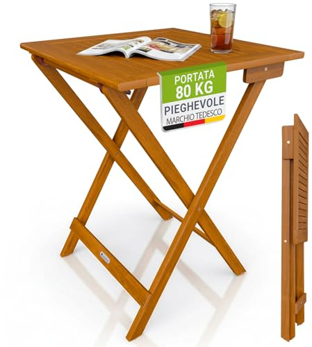 Juskys® Tavolo laterale Zadar XL - mobile compatto richiudibile in acacia trattata per esterni, formato 76x60x60 cm peso 5 kg