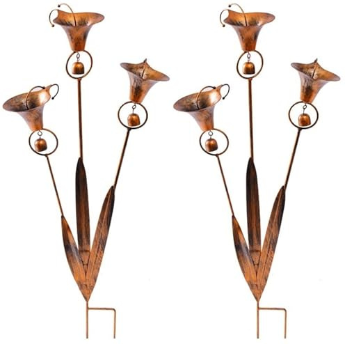 THUCHENYUC Piquet De Jardin en Cuivre Flammé avec Trois Lys Calla avec Cloches, Décoration Artistique en Métal Grande Sculpture Fantaisiste De Plante Attrape for Pelouse Patio Jardin(2pcs)