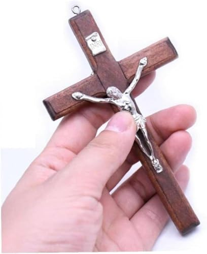 CXZDR Wooden Cross, Jesus Cross with Hanging Hole Design, Crucifix Wall Hanging Religious Worship Symbol Catholic Ornament Accessories for Church, Living Room, Home Decoration
