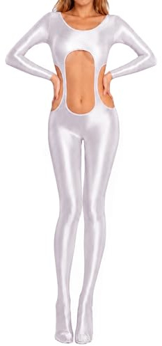Ausing Damen Jumpsuit Sexy Hollow Out Glitzer Bodysuit Volle Länge Einteiliger Playsuit Transparent Langarm Glänzend Clubwear Pole Dance Tanzbody Elegant Club Party Sport M-XL