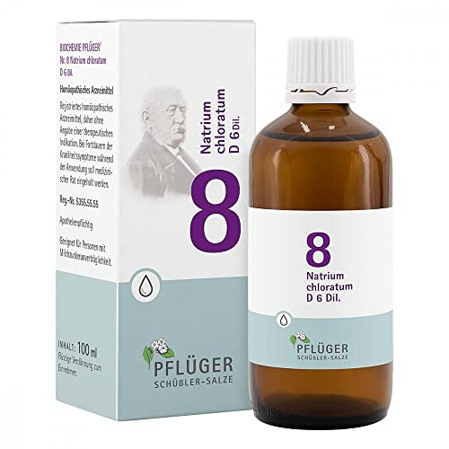 PFLÜGER Schüßler-Salz Nr. 8 Natrium chloratum D6 Tropfen, 100 ml | Das Salz des Flüssigkeitshaushalts, Schüssler Salze, vegan, glutenfrei, geeignet bei Lactoseintoleranz, Arzneimittel