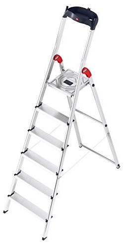 Hailo 8160-601 L60 safety ladder, 6 steps, multifunction tray, hinge protection, made in Germany