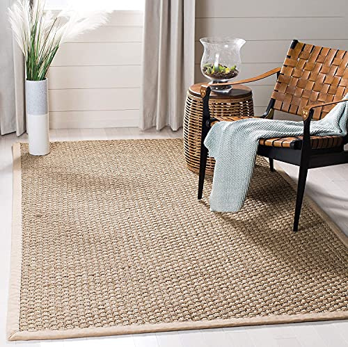 Safavieh Alfombra De Fibra Natural Sala de Estar, Comedor, Dormitorio - Natural Fiber Collection, Pelo Corto, Natural y Beige, 122 X 122 cm