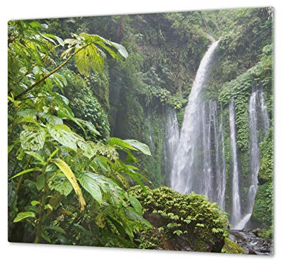 Planche à découper en verre trempé – Couvre-cuisinière et protège-plain de travail en verre résistant – UNE PIÈCE (60x52 cm) ou DEUX PIÈCES (30x52 cm chacune); D08 Série Nature: Cascade 4
