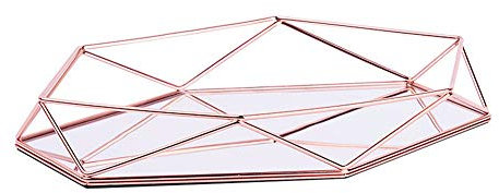 Fabseller Metall-Tablett mit verspiegelten Verzierungen, dekoratives Tablett in Roségold, luxuriös, dreidimensionales Ablagefach, sechseckig, für den Schreibtisch, nordischer Stil, schlicht rose gold