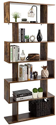 COSTWAY Bücherregal, Standregal mit 6 Ebenen, Raumteiler Regal, Büroregal freistehend, Aufbewahrungsregal für Wohnzimmer, Schlafzimmer, Büro, 192 x 80 x 23 cm (Braun)